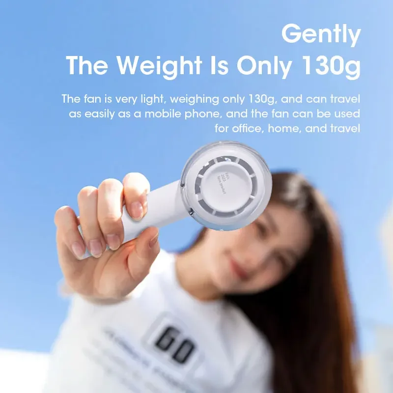 Handheld Fan Portable USB Rechargeable Mini 3-Speed Silent for Outdoor Travel Home Office