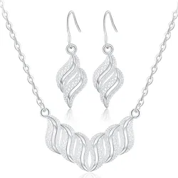 Hot korean fashion 925 sterling Silver elegant retro leaves necklace earrings luxury Jewelry sets for women party wedding gifts