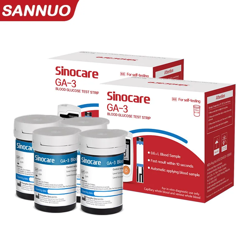 Blood Glucose Strips Blood Test Strips [50/100/200/300/400pcs] Sinocare Blood Glucose Test Strips for GA-3 only