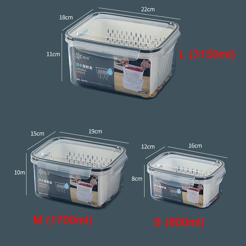 2 In 1 Plastic Box For Food Storage With Filter Fruit Vegetables Food  Maintenance Airtight Container Kitchen Fridge Organizer - AliExpress