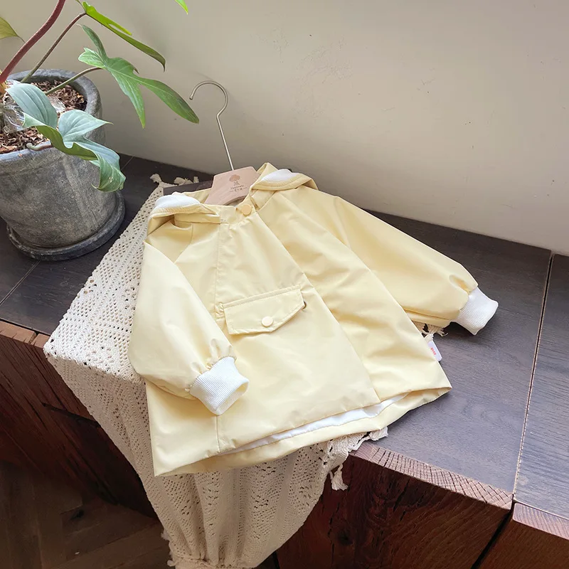 

2024 Spring Autumn Children Girls Jacket Cotton Hooded Solid Pocket Kids Girs Coat Versatile Extetior Little Girls Outerwear