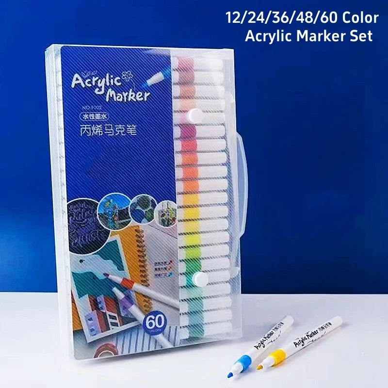 Acrylic Markers Set - 12-60 Colors Soft Tip Pens for Painting on Wood Fabric Ceramic and Glass