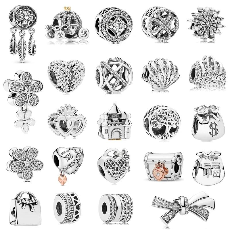 

New Fashion Charm Original Life Tree Bowknot Five petal Flower Beads Suitable for the original Pandora Women's Bracelet Jewelry