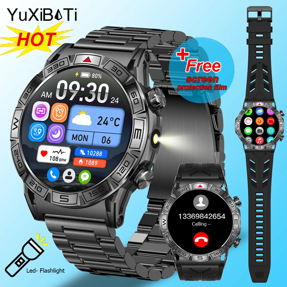 

Новые мужские Смарт-часы с фонариком и компасом, спортивные водонепроницаемые Смарт-часы с Bluetooth, Смарт-часы с вызовом, часы с аккумулятором 650 мАч для мужчин 2024