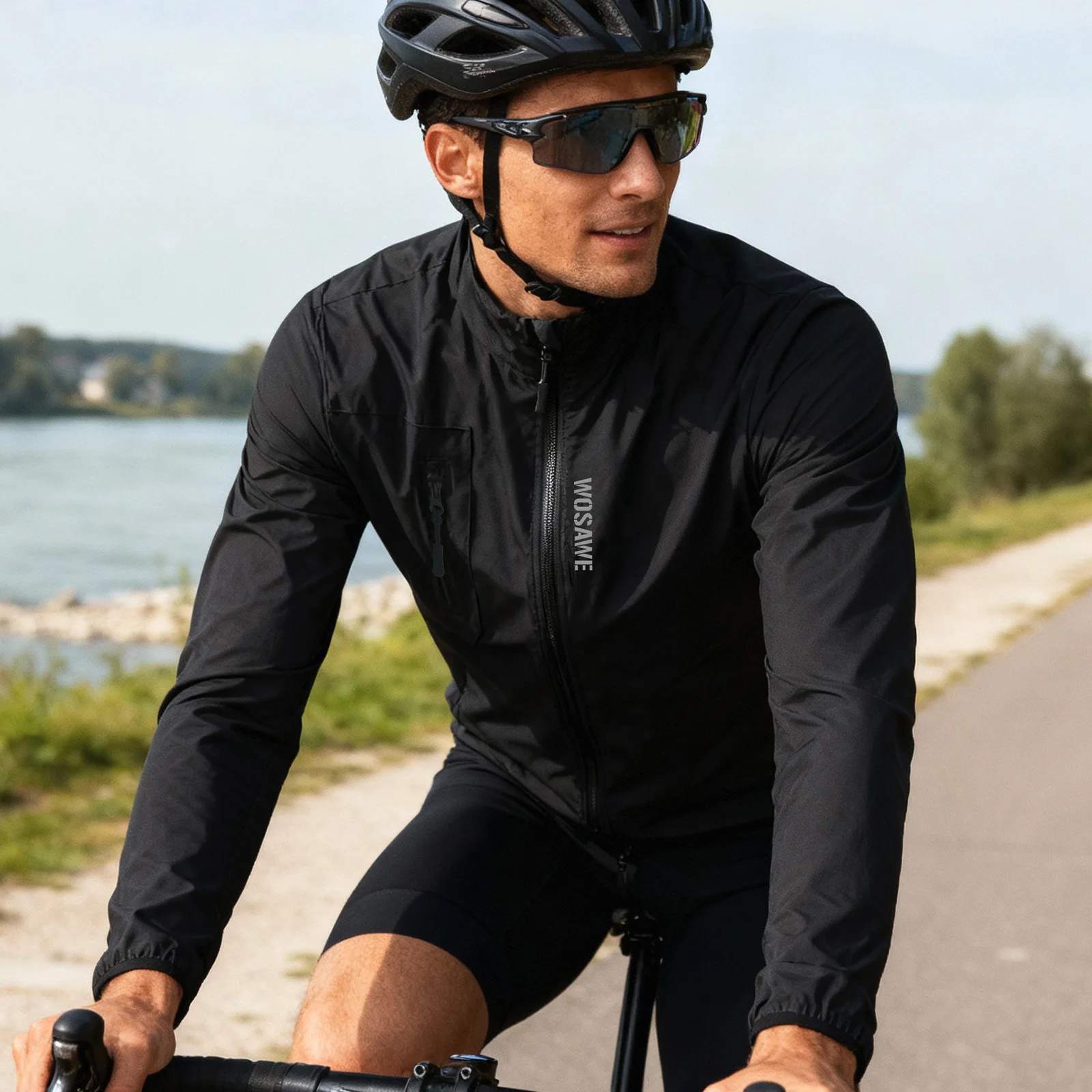 WOSAWE 가을 방풍 사이클링 재킷 로드 MTB 자전거 윈드 재킷 스트레치 원단 바이킹 조끼 봄 야외 사이클링 의류