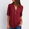 S-5XL Ladies Loose Chiffon Shirt Multi Colors V-Neck Zipper Long-Sleeved Casual Basic White Black Blouse Shirt Tops Plus Size 3