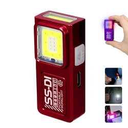 Compact USB Rechargeable Multifunctional Keychain Flashlight with COB Work Light (Red)