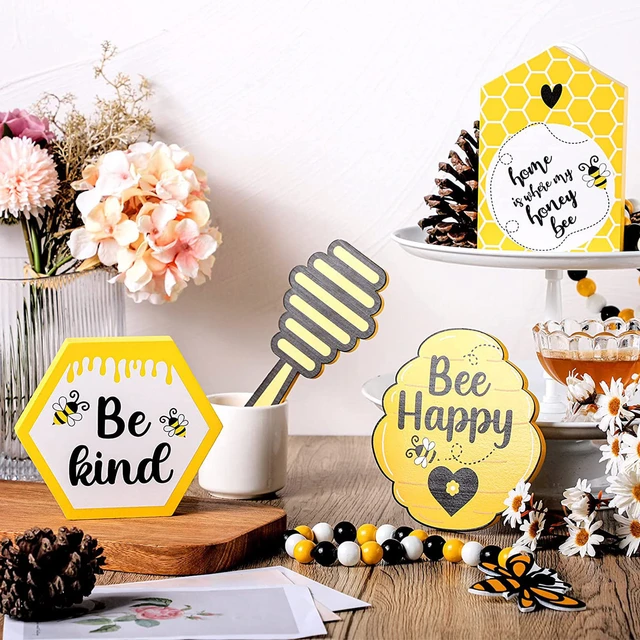 4Pcs Bee Day Festival Home Living Room Bedroom Tray Tabletop Decorations  Yellow Bees Stick Honeycomb Wooden Crafts Gift - AliExpress