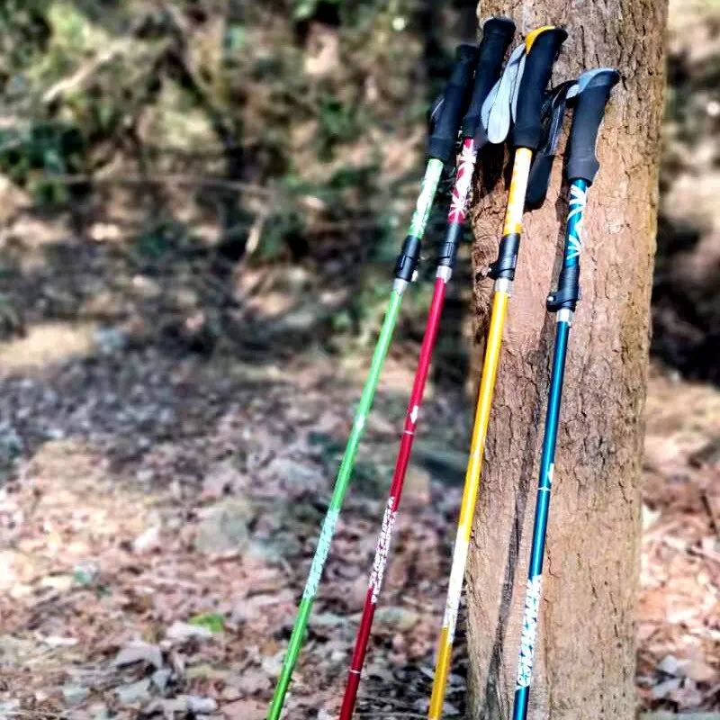 Outdoor Fold Trekking Pole, Bastão portátil, Nórdico Idoso, Telescópico, Fácil de colocar na bolsa, Camping, Caminhadas, 5 Seção, 1 Pc