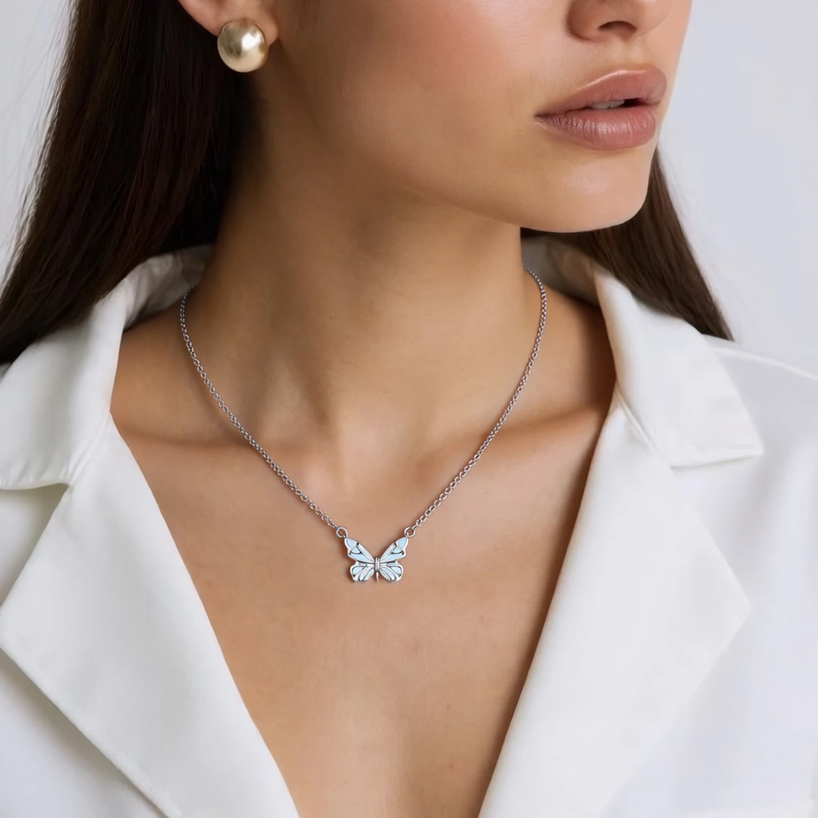 Glowing Butterfly Fairy Necklace Bracelet Steel Chain Butterfly Pendant Necklace Silver Jewellery Set for Lover Friend 3