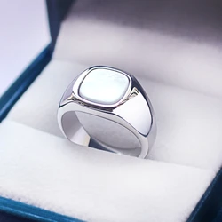 Unique Natural White Sea Shell Korean Men’s Rings Surgical Stainless Steel Black Agate Stone Accessories for Women Jewelry Gift