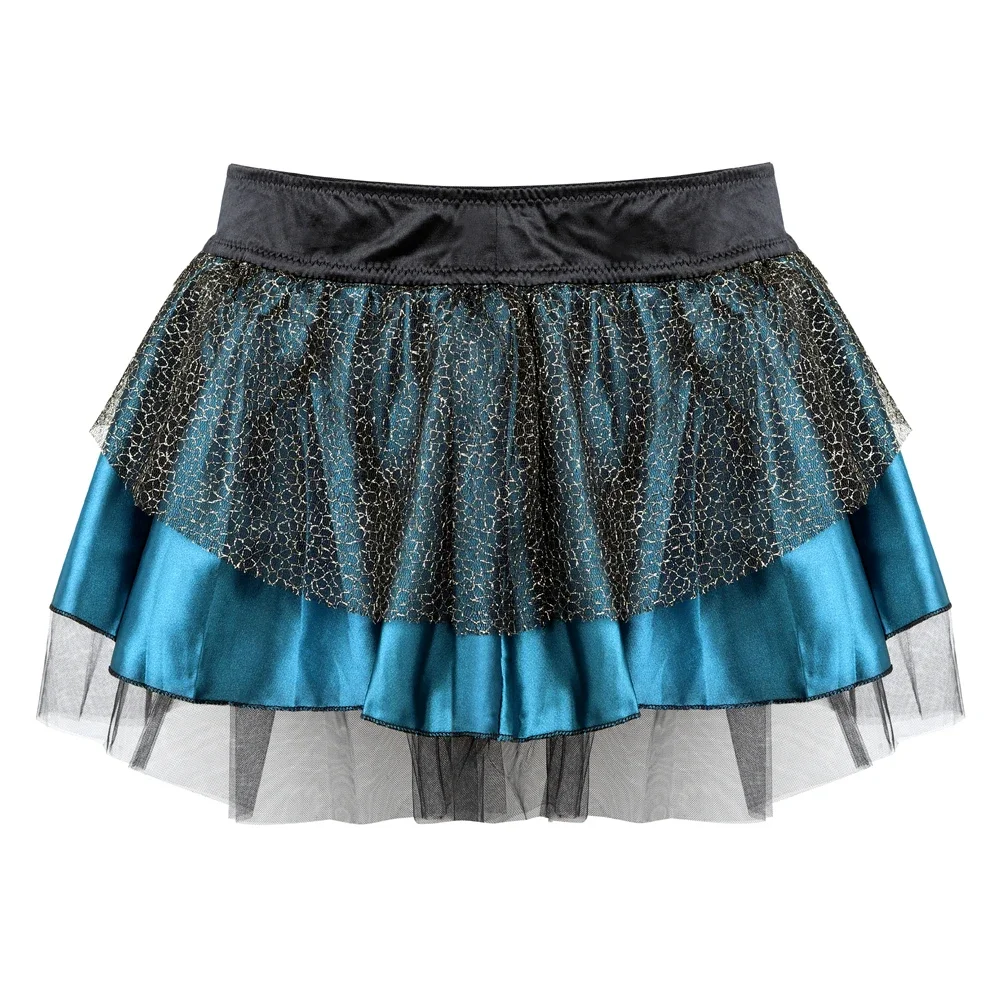 Peacock Feather Satin Skirts Gothic Tulle Skirt Women Party Clubwear Vintage Burlesque Bustier Costumes Rave Outfits
