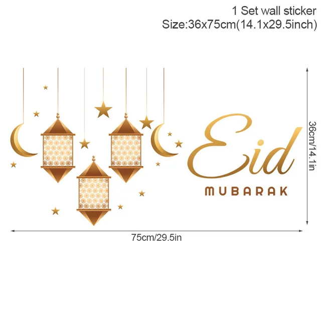 Eid Mubarak Moon Wall Stickers Ramadan Decorations for Home DIY Decal Islamic Ramadan Kareem Muslim Party Decor Eid Al Adh Gifts Style7-gold