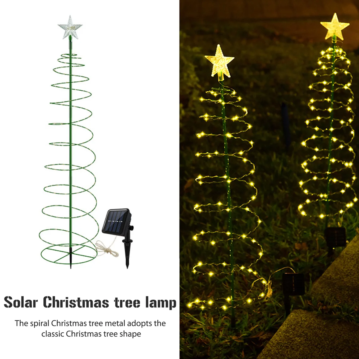 Solar Powered Decorative Xmas Tree Light with Star Christmas Tree Lawn Stake Lamp Waterproof New Year Garden Decoration — view 4