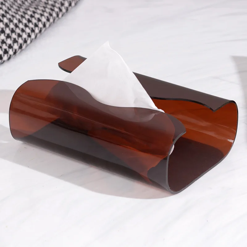 Modern Art Curved Acrylic Tissue Box, Stainless Steel Tissue Box, Table Center Napkin Holder, Living Room Tissue Storage Box 2