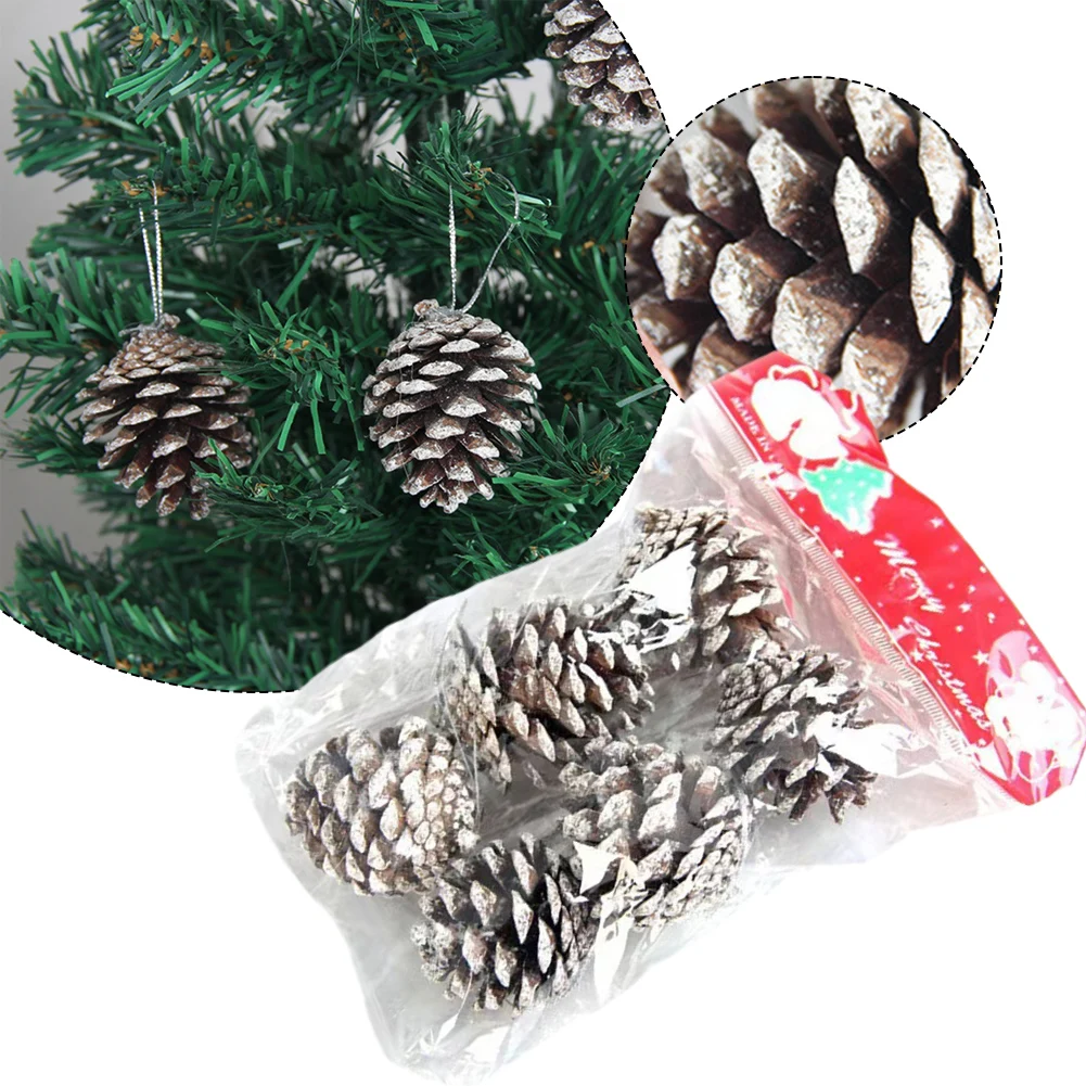 

6pcs Small Christmas Natural Pine Cone Nuts Fake Plant Artificial Flower Pineapple Cones For Xmas New Year Home Decor DIY