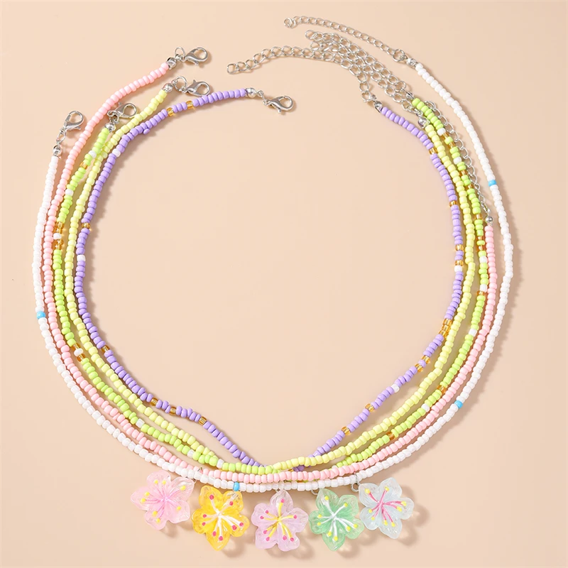 5 Teile/satz Mode Handgemachte Perlen Halsketten für Frauen Blume Anhänger Halsketten Mädchen Party Festival Schmuck Geschenke – Detail 7