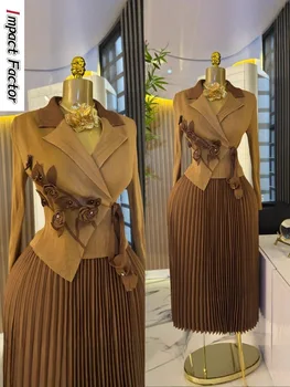 Miyake Pleated Dress 2025 Summer New Suit Collar Loose High-end Temperament Socialite Waist Thin Pleated Women's Clothing 1