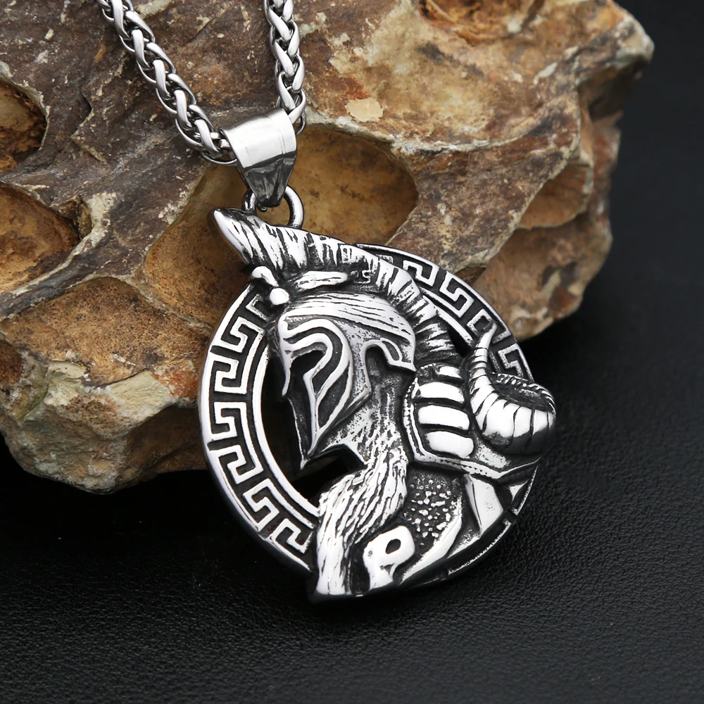 Vintage 316L Edelstahl Sparta Krieger Helm Anhänger Halskette männer Punk Biker Einzigartige Amulett Schmuck Geschenke Dropshipping