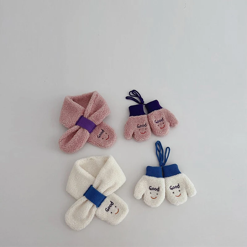 Lamb Fleece Children Gloves Winter Warm Baby Plush Mittens 1-4year Boy Girl Kids Hanging Neck Fingerless Gloves Cartoon Glove winter gloves baby mittens