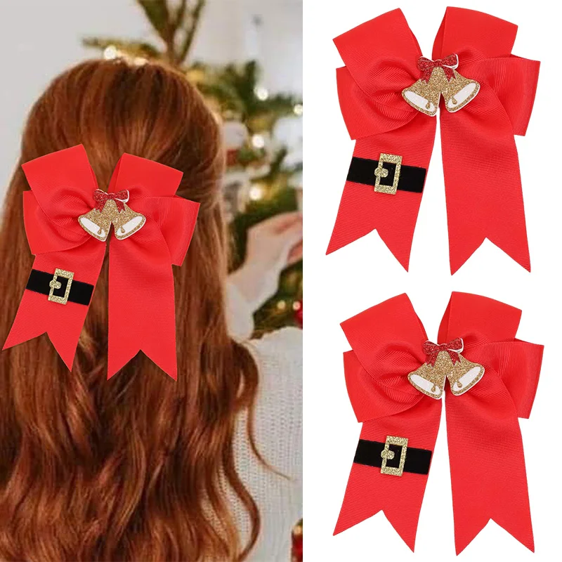 Oaoleer Christmas Hair Bows with Crocodile Clip For Baby Girls Cute Glitter Bells Accessories Hair Pin Barrette Kids Headwear