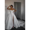 FIDDY898 Strapless Sleeveless Wedding Dresses High Quality Satin Fabric with Buttons Sweetheart Leg Split Bridal Dress C137 1