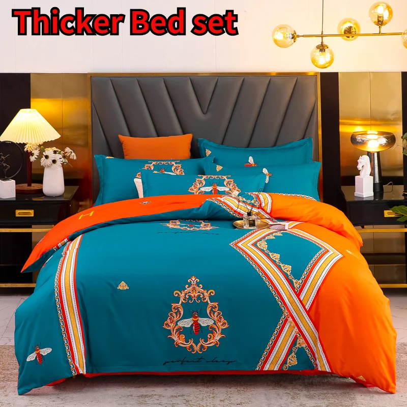 

2021 Luxury Thicker Softer Bed set Blend cotton Bedding set Royal Duvet Cover Bed Sheets Pillowcase Twin Full Queen King size