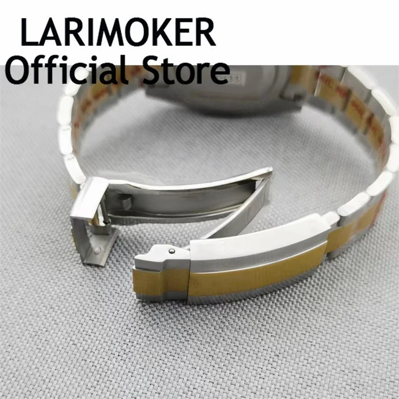 Lari moker 40mm Herren Uhr zweifarbiges Gold gehäuse selbst aufwickeln des Saphirglas nh35 pt5000 Uhrwerk blaues Zifferblatt Edelstahl armband – Detail 12
