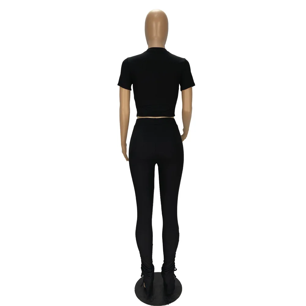 Women Ribbed Yoga Set Short Sleeve Crop Top High Waist Sport Leggings Set Active Wear Gym Suit Workout Clothes For Women
