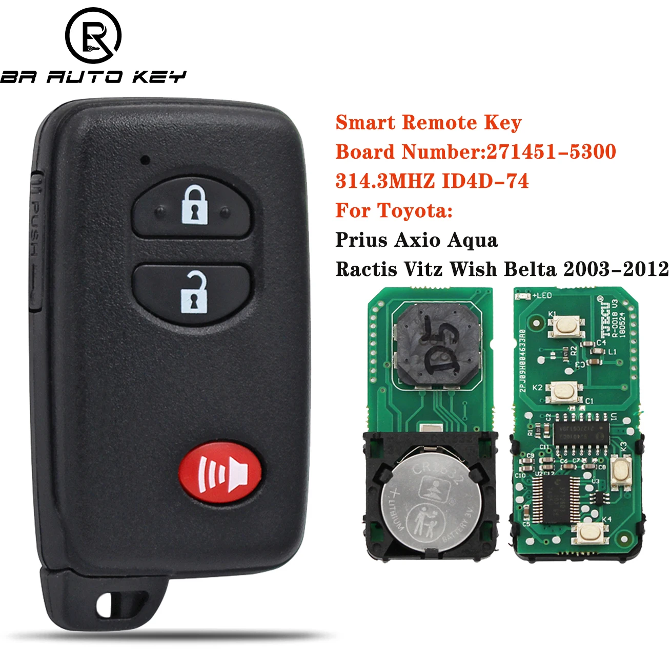 89904-47230 Smart Remote Key Fob For Toyot Prius V C 4 Runner Venza  Scion TC 2009-2015  314.3MHz ID74 Chip 271451-5290 HYQ14ACX