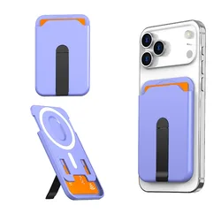 Magnetic Wallet Case with Phone Stand and Credit Card Holder - Vertical Bracket and Card Organizer Cover (Purple)