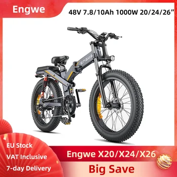 Bici elettrica Engwe X26 Doppio motore Pneumatici grassi da 26 pollici Freni a disco idraulici pieghevoli per bici elettrica a tripla sospensione