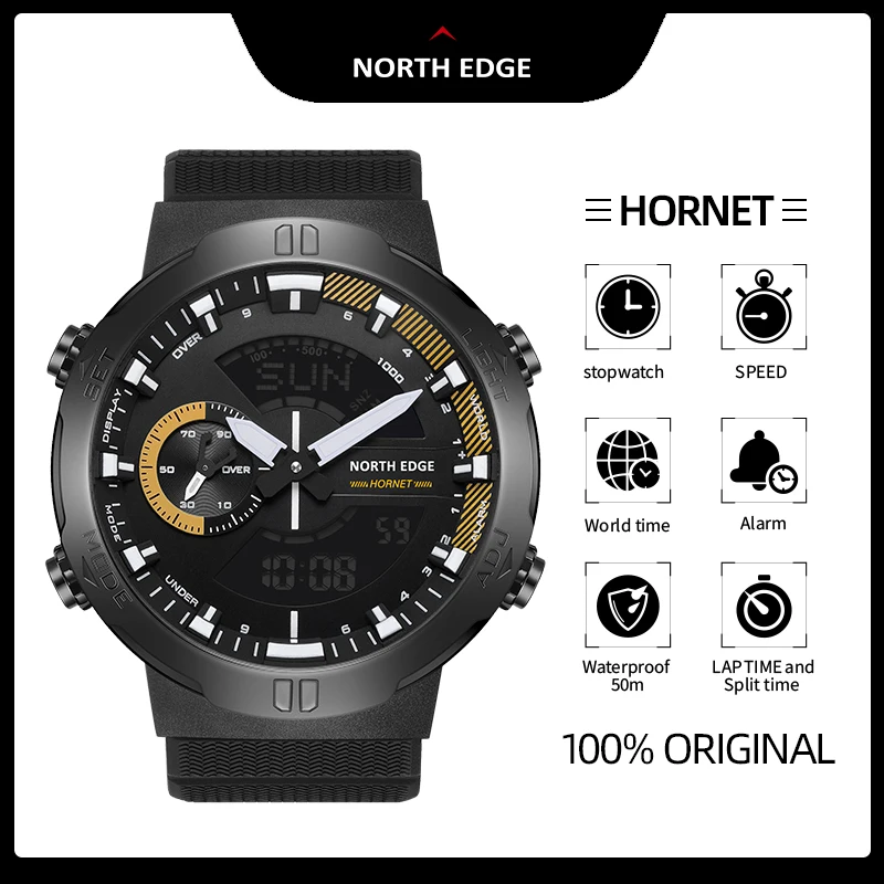 

NORTH EDGE 2022 HORNET Men's Digital Watch Running Cycling Sports Watches Speed Illuminator Wristwatch World Time Waterproof 50M