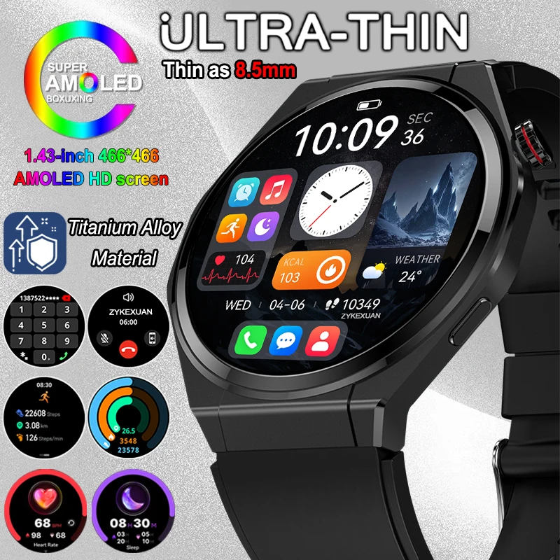 2026 New Ultra Thin Sports Smart Watch Men AMOLED Always Show Time Heart Rate IP68 Waterproof GPS Track BT Call Smartwatch Woman 1