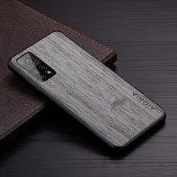 Luxury Bamboo Wood Pattern Leather Case - Premium Cover for Mi 10T Lite (Light gray)