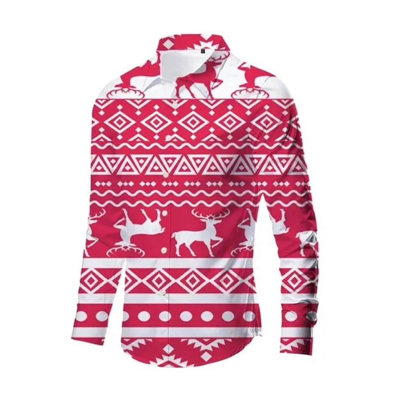 

Christmas Shirt Men's Casual 3D Printing Slim Fit Trend Long Sleeve Lapel Cool Shirts Fashion Male Pop Culture Comfortable Tops