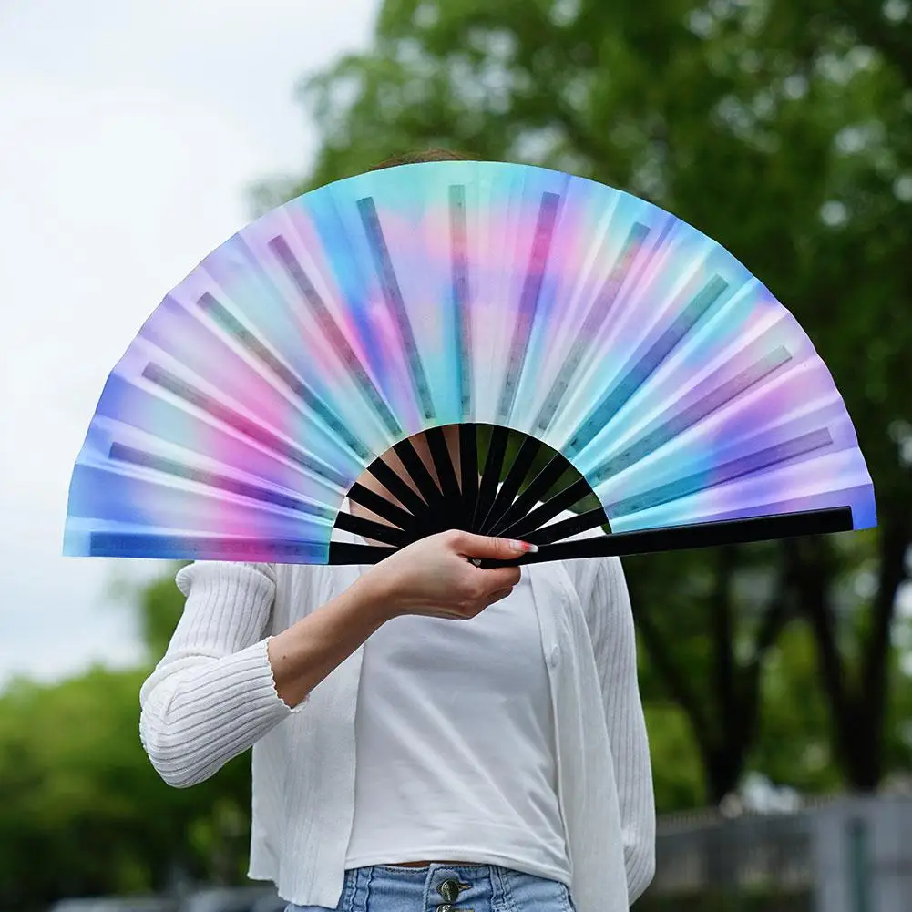 Folding Fan Kung Fu Fan Hand Fan Gradient Reflective Foldable 33cm Large Cloth Dance Photography Fan Props