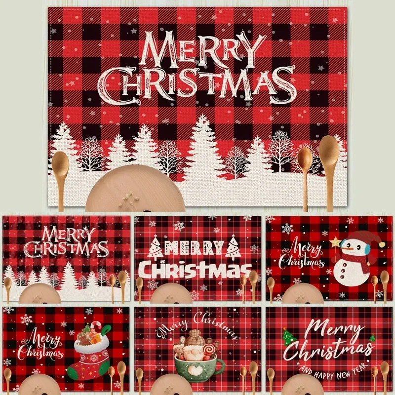 

Merry Christmas Placemat Linen 12X16 inch Heat-Resistant placemat for dining table waterproof Christmas Decor Table Mat,coasters