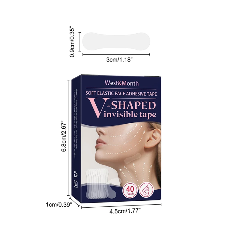 40pcs Invisible Waterproof V-Shaped Facial Line Wrinkle Sagging Tighten Chin Lifting Adhesive Tape Breathable Thin Face Stickers