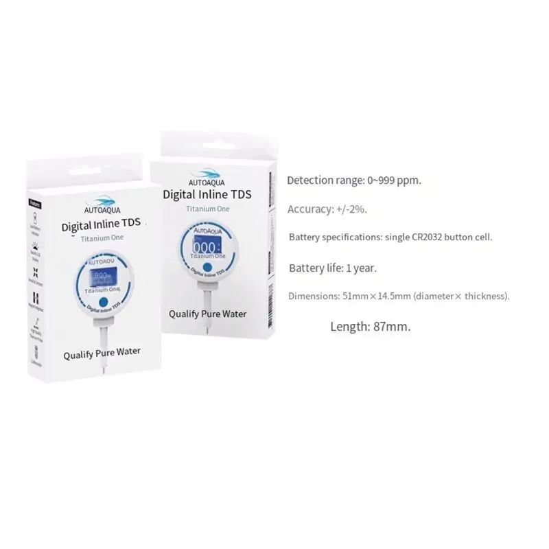 AutoAqua Smart TDS Test Monitor Aquarium Digital Inline TDS Titanium One Display Water Outlet Monitor Water Quality Qualify Pure