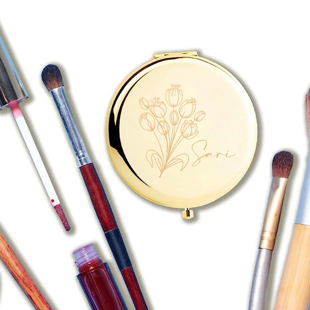 1 pc Blooming flowers Name Laser engraving Mirror With Name Wedding Guest Gifts