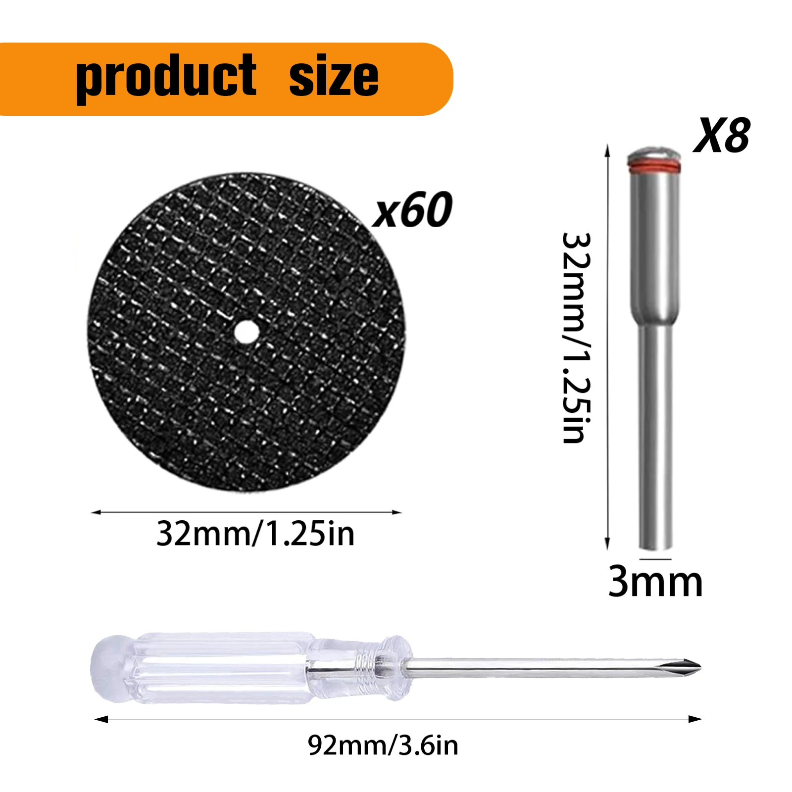 60개 32mm 내구성 있는 금속 절단 디스크(8개의 맨드렐 및 스크루드라이버 포함) - 회전식 톱 및 연삭 휠 DIY 세트