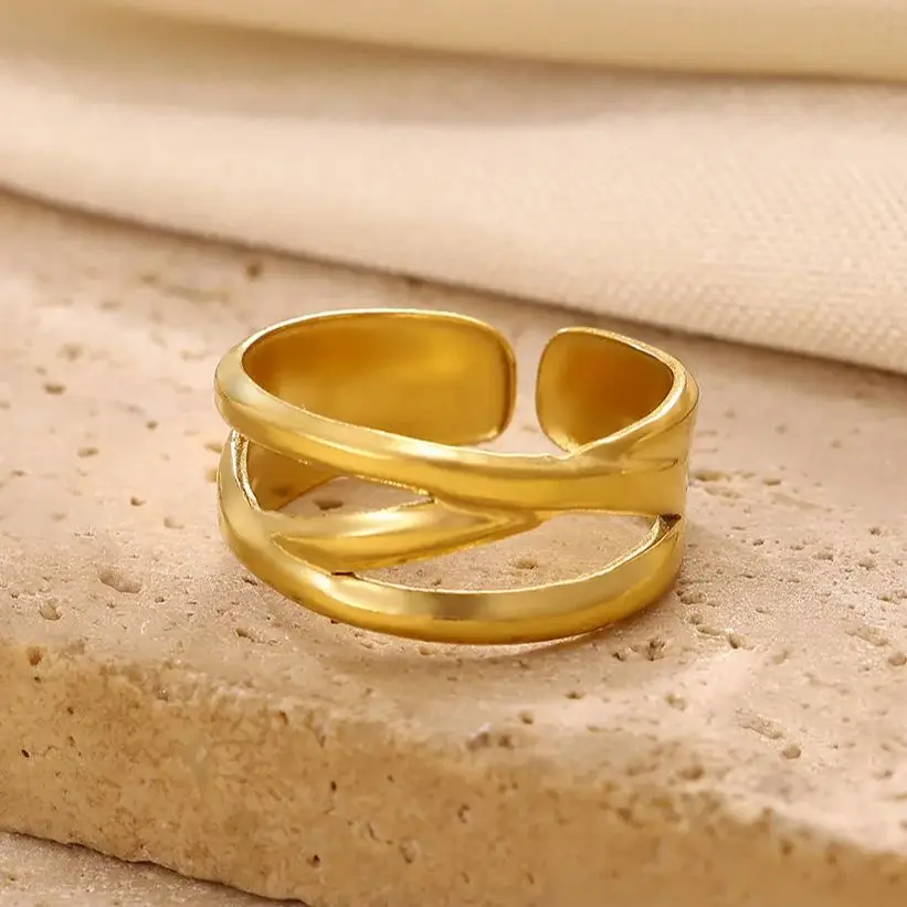 Stainless Steel Multi-Layered Cross Open Rings For Women