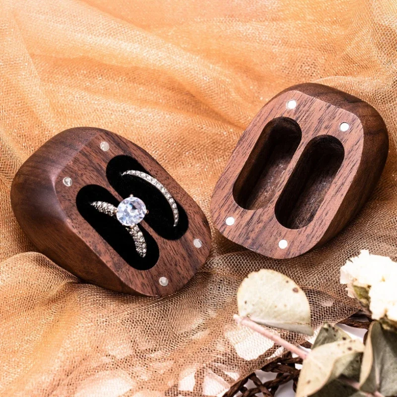 Engraved Walnut Wood Heart-Shaped Double Ring Box for Wedding/Anniversary Gifts Jewelry Organizer 5