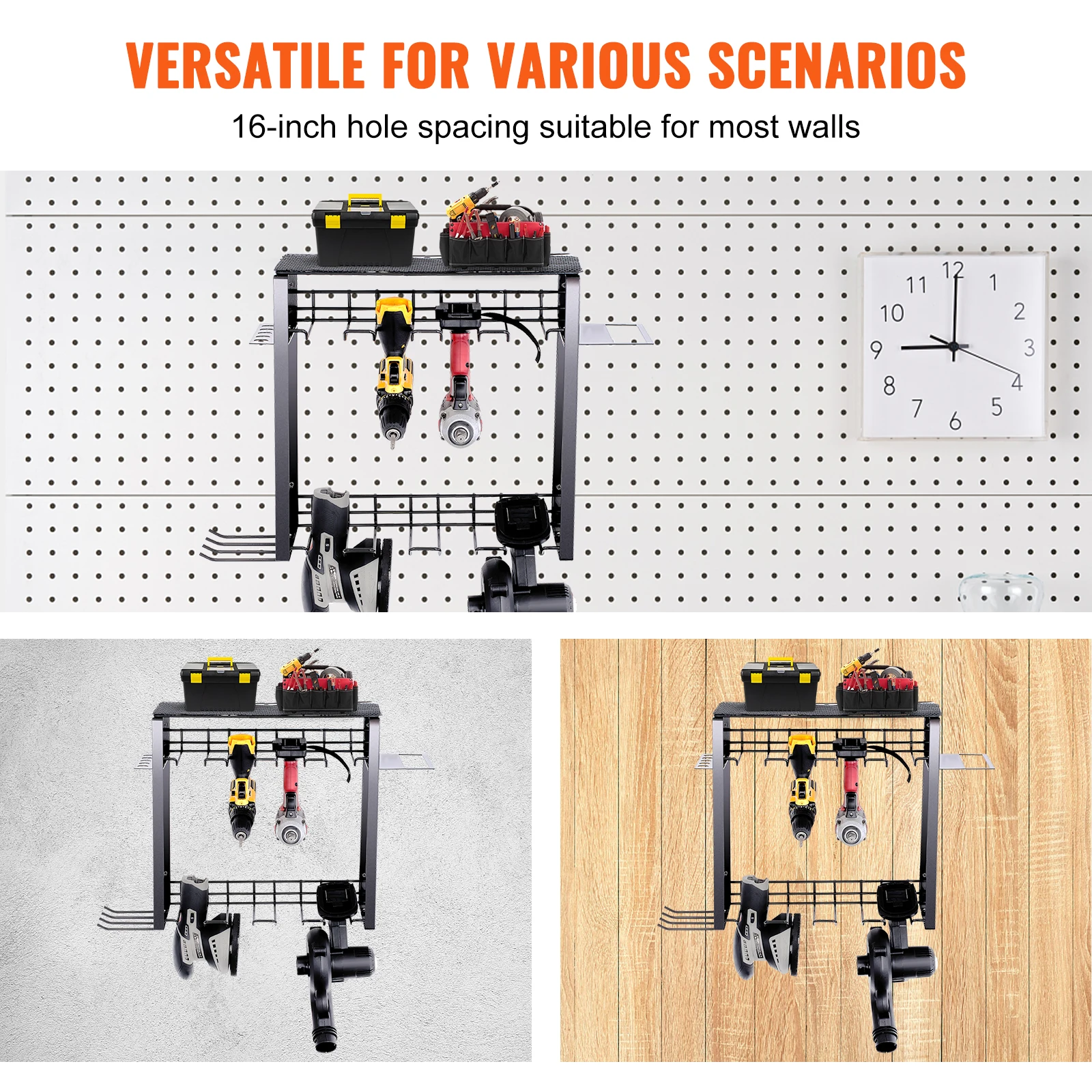 Tool Organizer VEVOR 4/5/7/8 Slot 2/3 Layers Garage Power Tool Drill Holder Wall Mount Storage Rack Metal Shelf for Screwdriver Plier