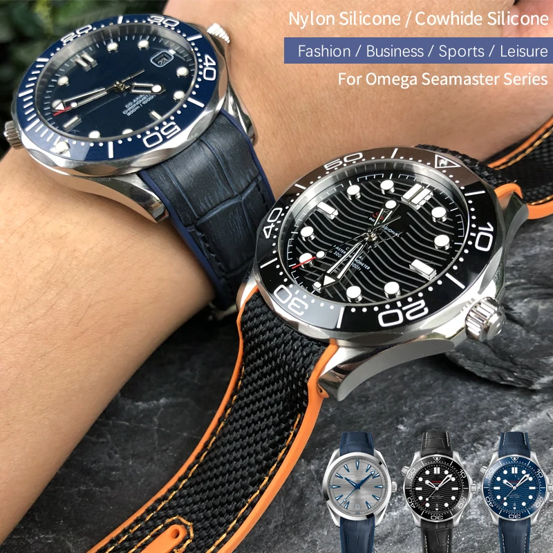 19Mm 20Mm 21Mm 22Mm Cinturino In Gomma Nylon Silicone Adatto Per Omega Gmt Planet Ocean Seamaster Diver 300 Cinturino Arancione Con Estremità Curva