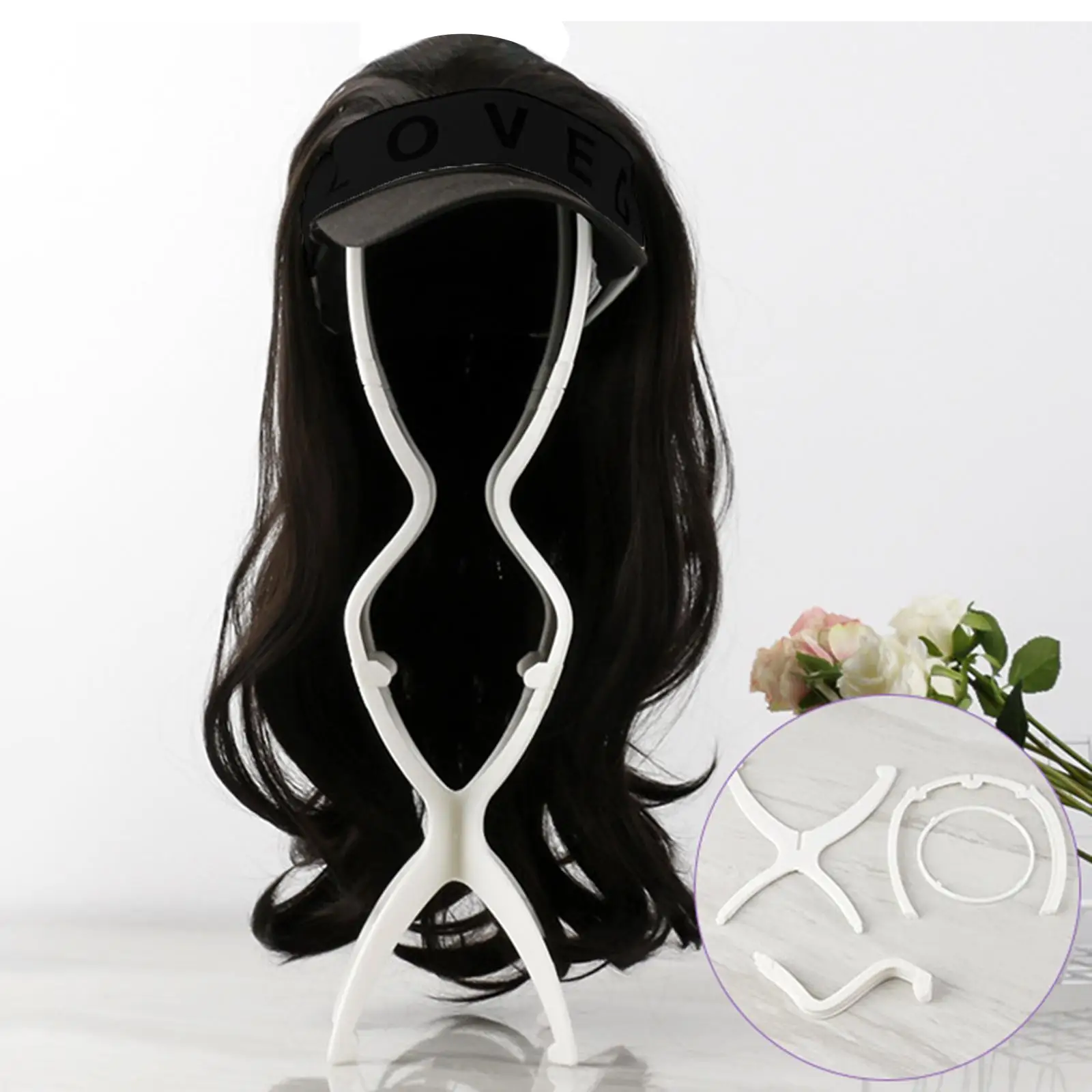 2x Wig Stand Foldable Hats Modern Wigs Hanger Tabletop for Salon Travel Hairdresser