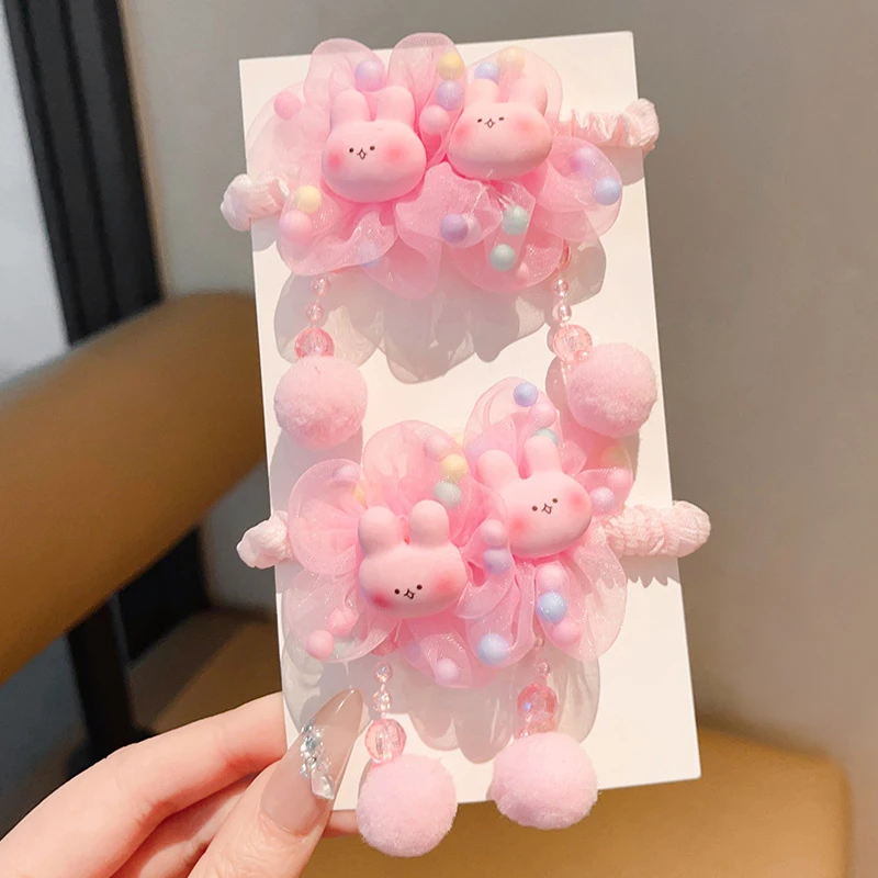 Charming Pink Flower Hair Ropes - Sweet Elastic Bands