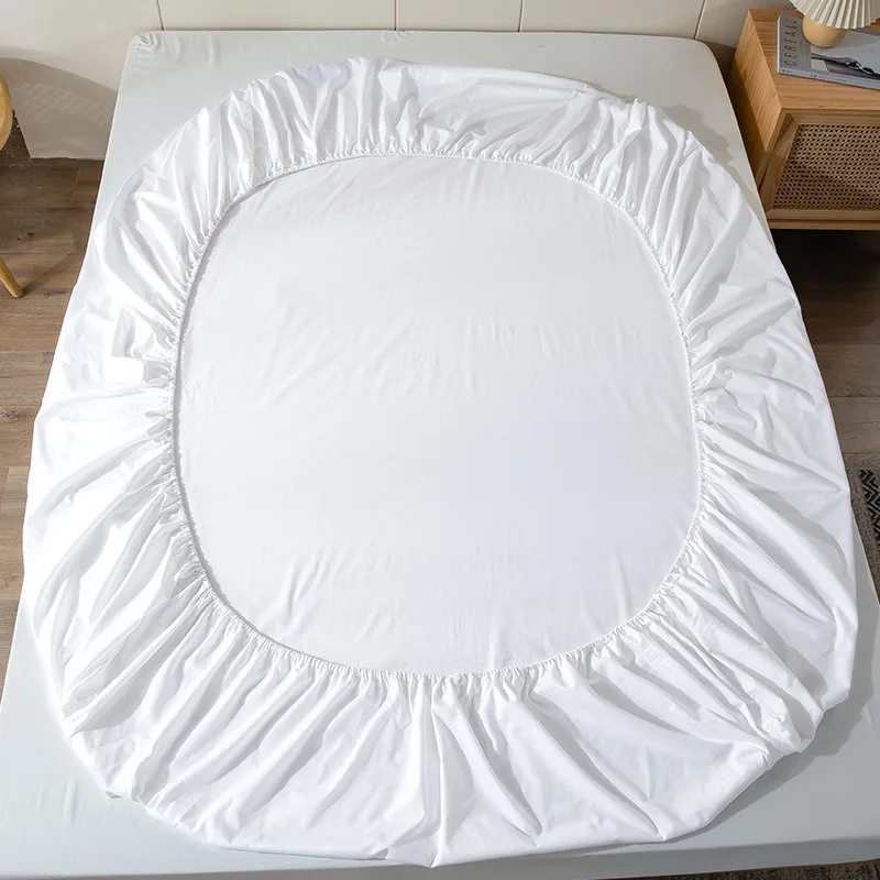White Bed Sheets Household Hotel Elastic Non-slip Dust-proof Protective Bedding Luxury Fashion Modern Breathable Soft King Queen 2
