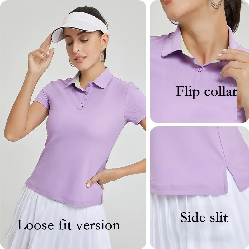 Women Tennis Short Sleeved T-shirt Spring/Summer Polo Collar Sweat-absorbing Tops Ladies Cooling Fitness Sports Shirt Yoga